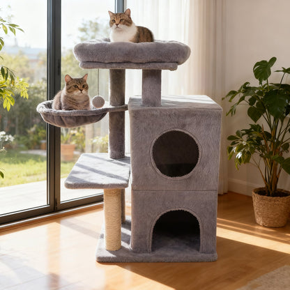 33.5 Inch Cute Kitten Tower with 2-Tier Condo and Padded Top Perch-Beige