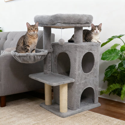 33.5 Inch Cute Kitten Tower with 2-Tier Condo and Padded Top Perch-Beige