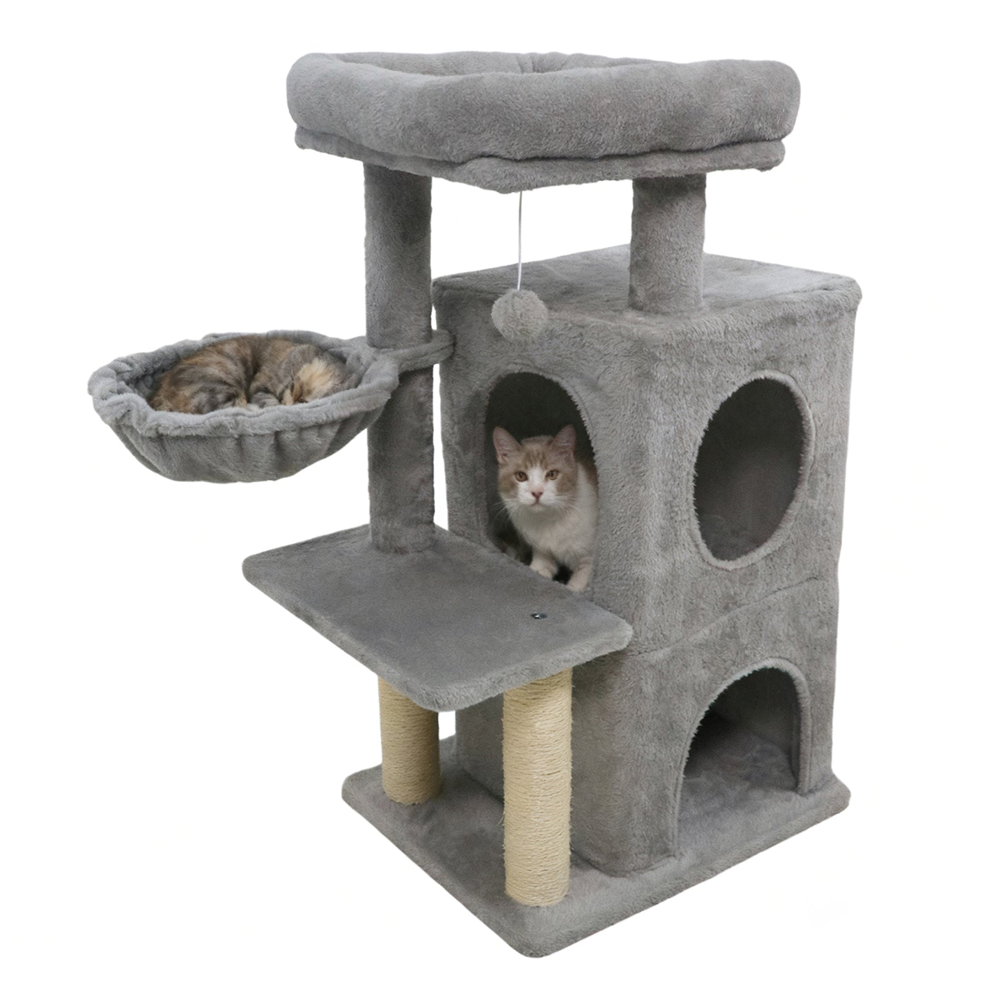 33.5 Inch Cute Kitten Tower with 2-Tier Condo and Padded Top Perch-Beige