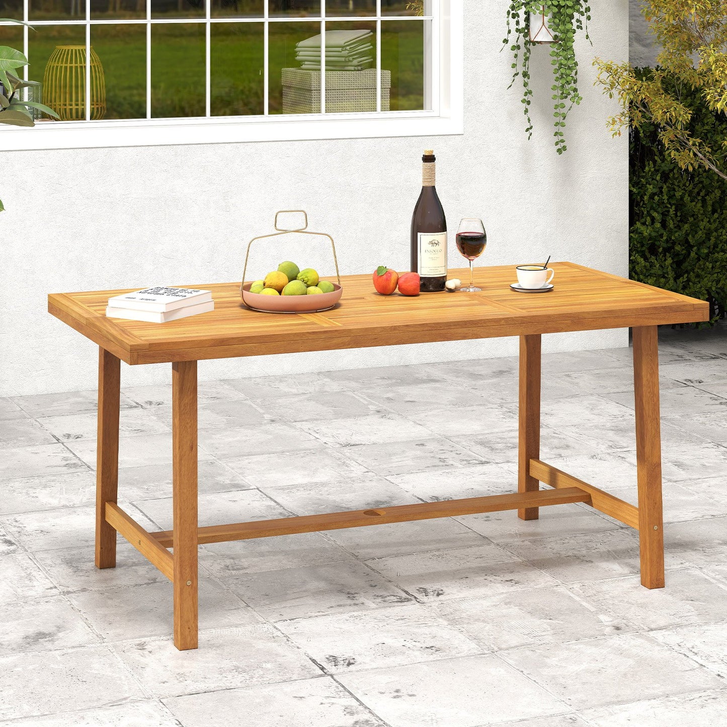 Acacia Wood Dining Table for 6 People Heavy-Duty Indoor Outdoor