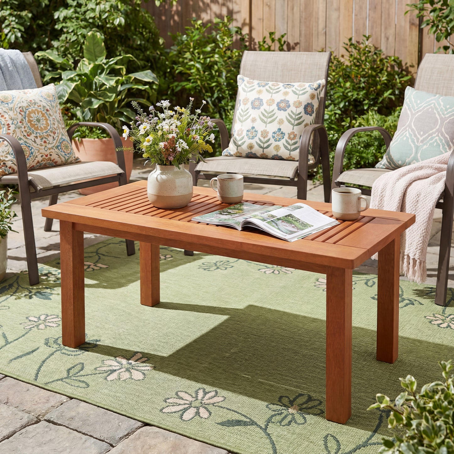 35.5-inch outdoor modern rectangular coffee table with slatted top, ideal for backyard patio furniture by Wilsons Home Store