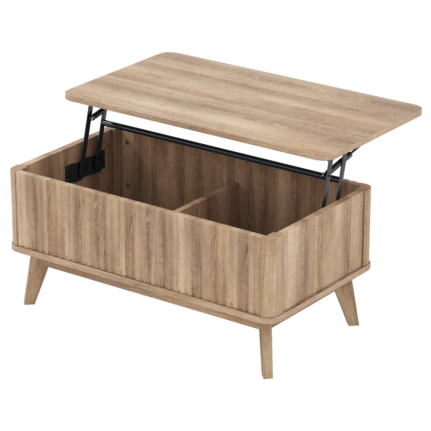 35.5" Rectangle Wooden Fluted Lift Top Coffee Table-Walnut