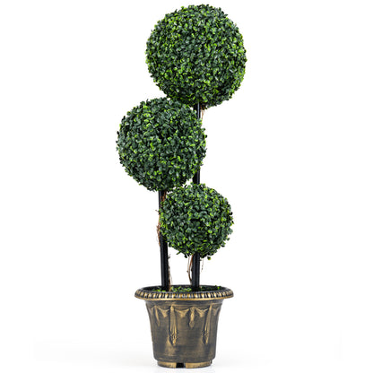 29 Inches Artificial Boxwood Topiary Tree Triple Ball Shrubs