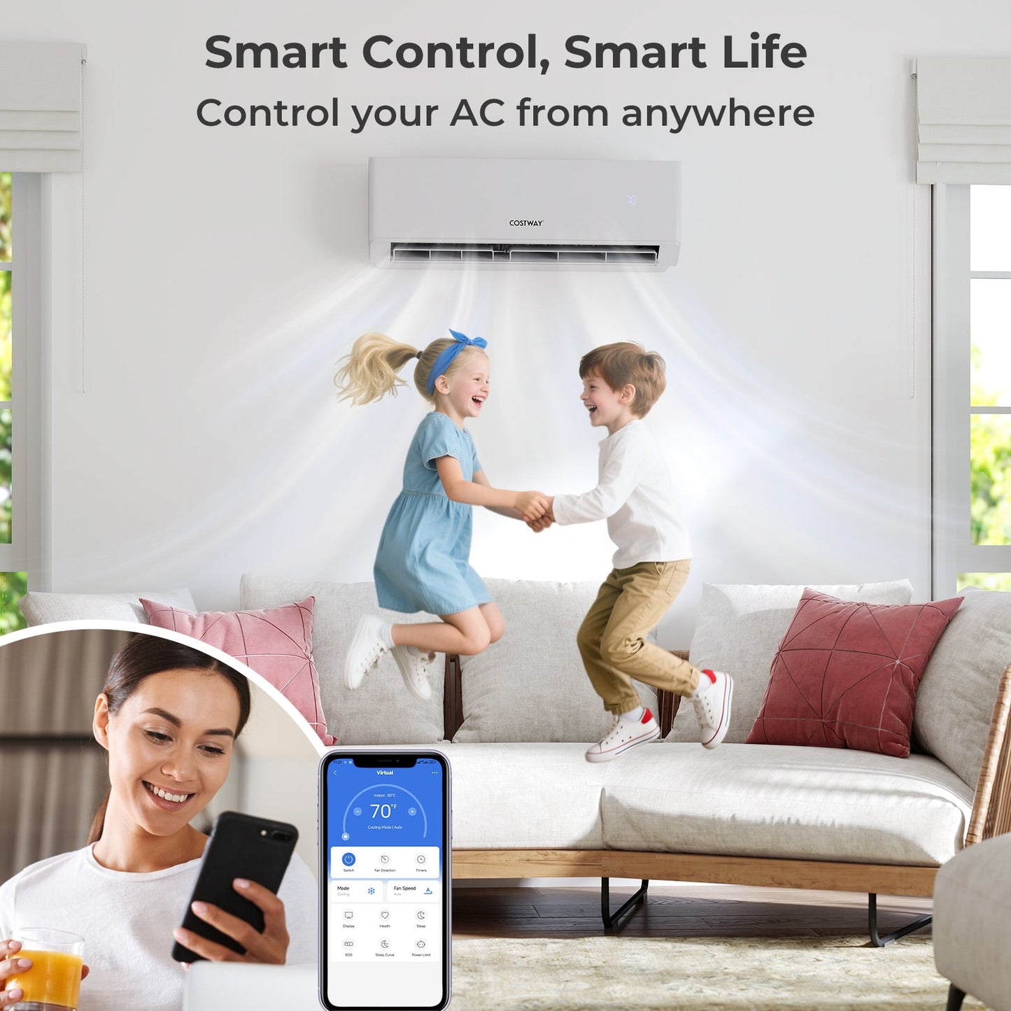 36000 BTU 4 Zone 23 SEER2 Mini Split Air Conditioner Wifi Enabled with Heat Pump-7K + 7K + 12K + 18K