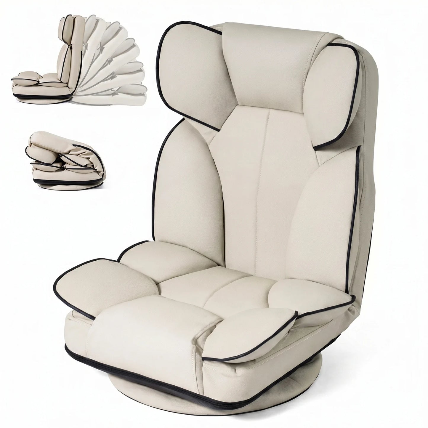 Beige 360-degree swivel floor gaming chair with adjustable backrest and sponge filling, perfect for living room seating.