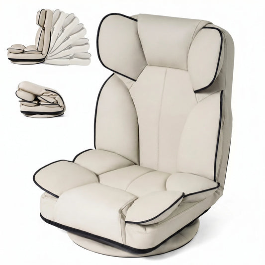 360 Degree Swivel Floor Gaming Chair with 6-Position Adjustable Backrest and Sponge Filling-Beige