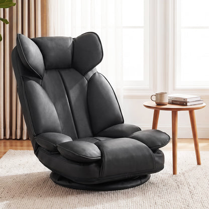 Beige 360-degree swivel floor gaming chair with adjustable backrest and sponge filling, ideal for living room seating.