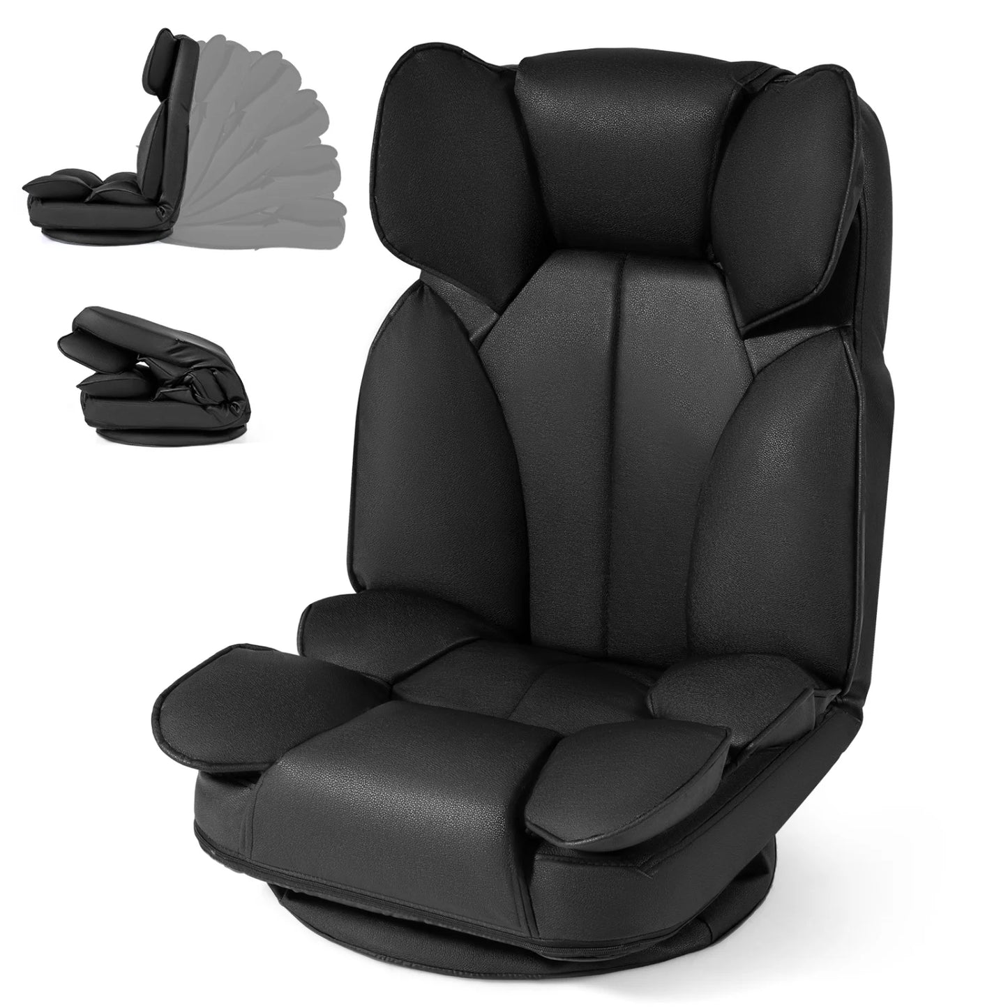 Beige 360-degree swivel floor gaming chair with adjustable backrest and sponge filling, designed for comfortable seating.