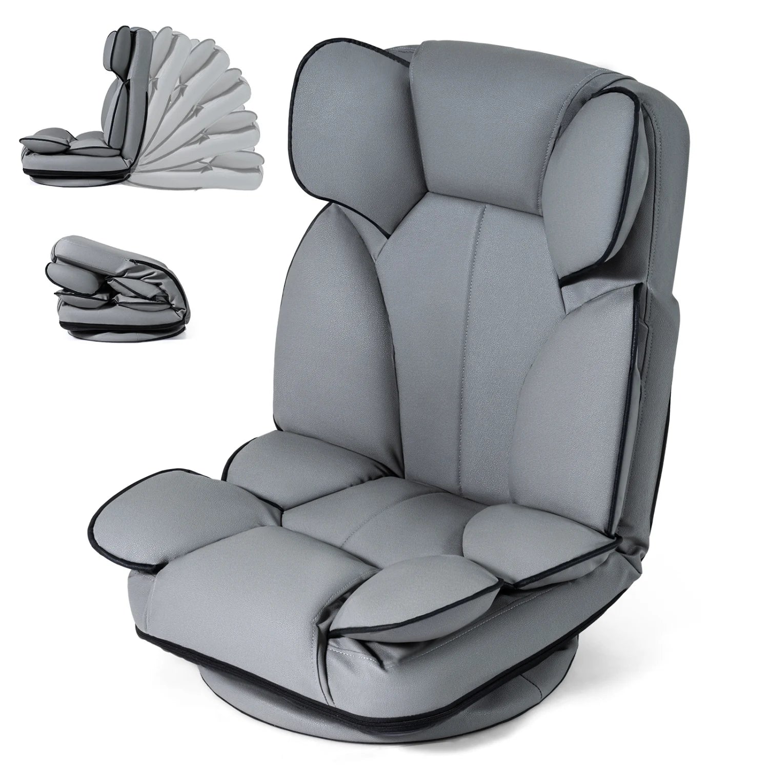 Beige 360-degree swivel floor gaming chair with adjustable backrest and sponge filling, perfect for living room seating.
