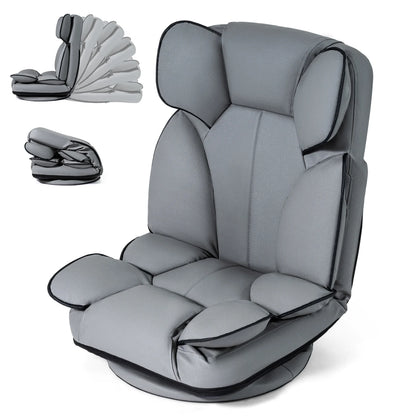Beige 360-degree swivel floor gaming chair with adjustable backrest and sponge filling, perfect for living room seating.
