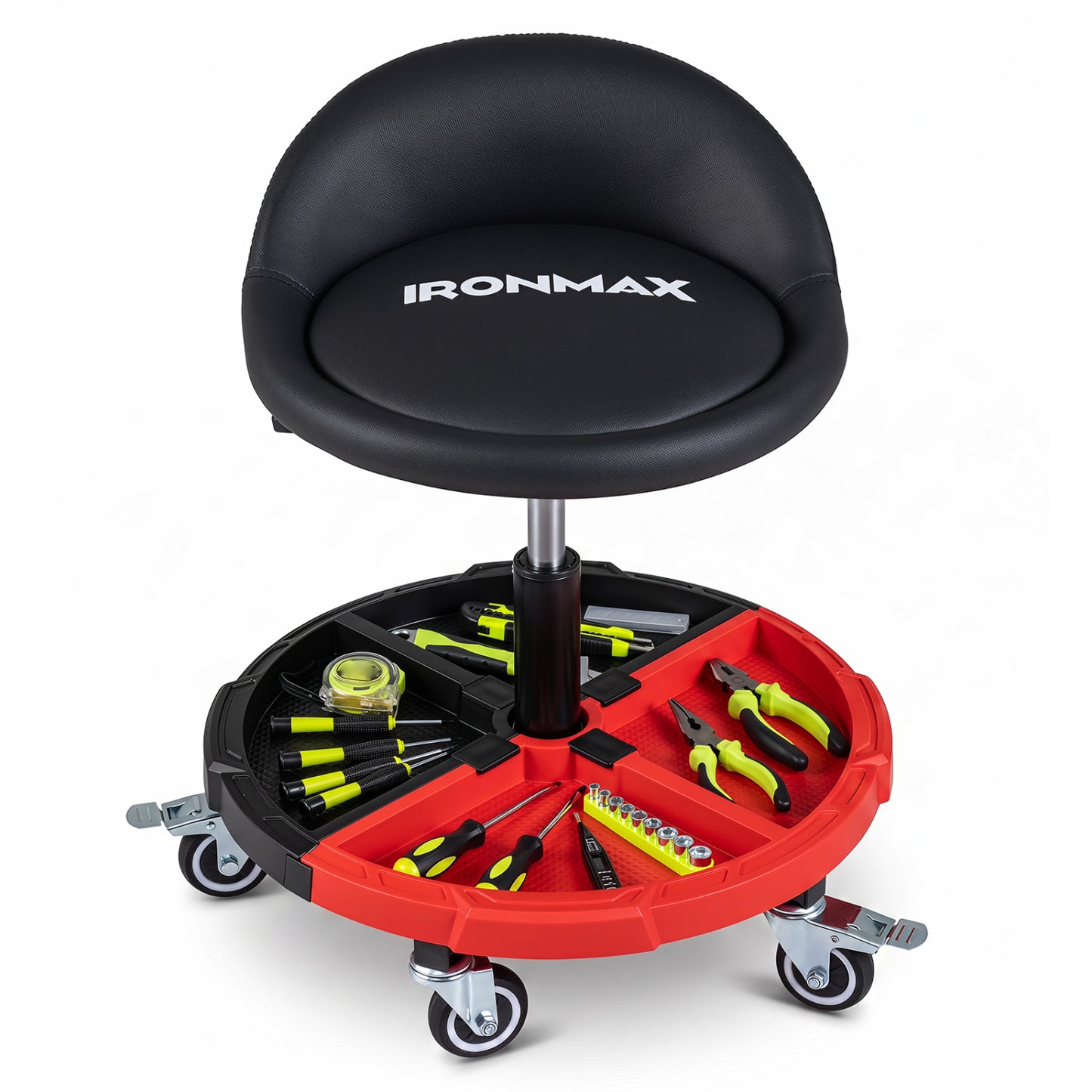 360° Rolling Mechanic Stool with 1 Tool Storage Tray-Red