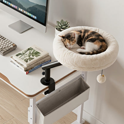 360° Rotating Cat Desk Bed for Indoor Cats with Removable Perch-White