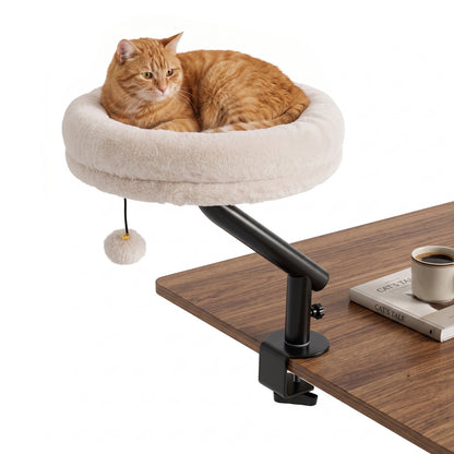 360° Rotating Cat Desk Bed for Indoor Cats with Removable Perch-White