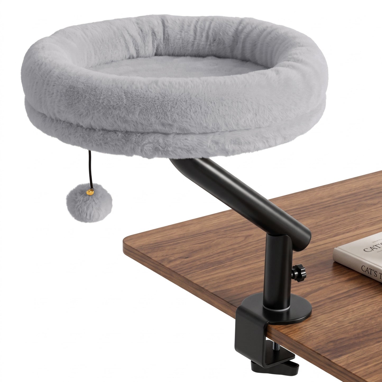 360° Rotating Cat Desk Bed for Indoor Cats with Removable Perch-Gray