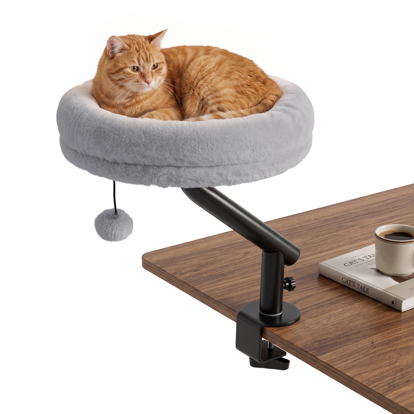 360° Rotating Cat Desk Bed for Indoor Cats with Removable Perch-Gray