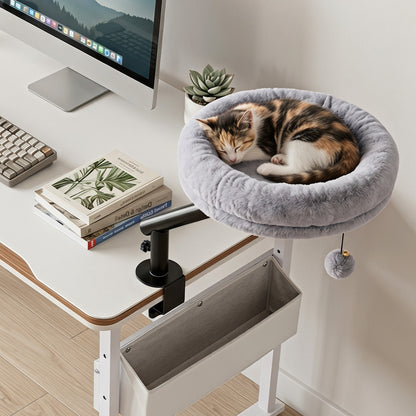 360° Rotating Cat Desk Bed for Indoor Cats with Removable Perch-Gray
