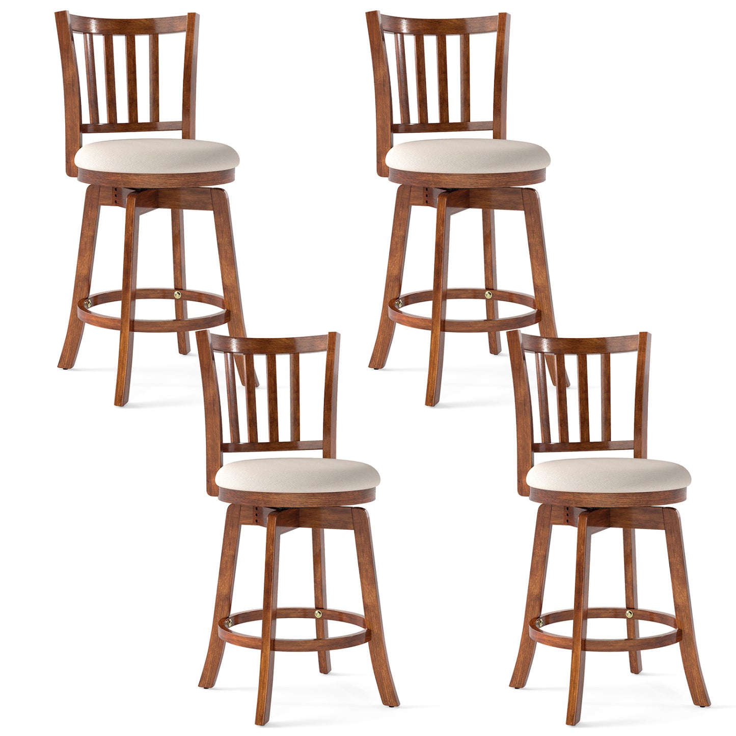 360° Rotating Counter Height Chairs Set of 4 with Backrest and Upholstered Seat-24 inches