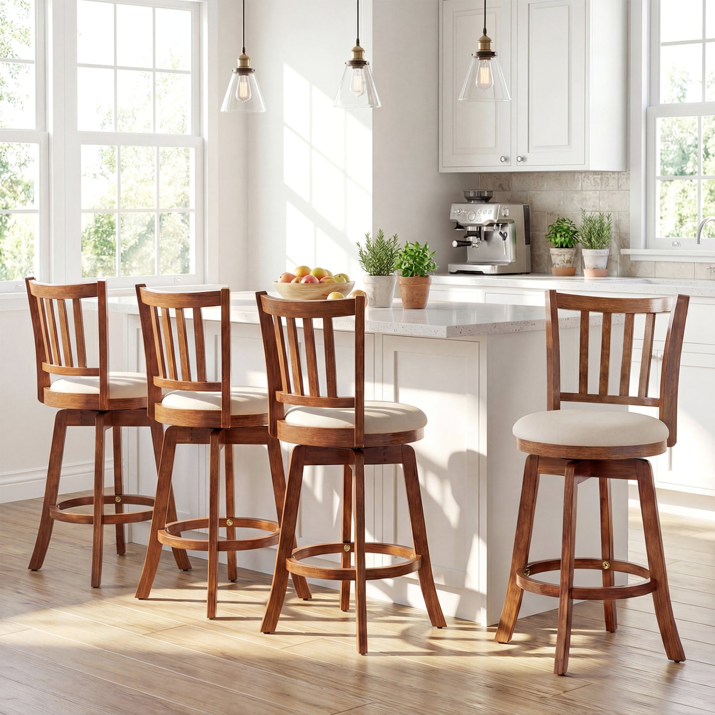 360° Rotating Counter Height Chairs Set of 4 with Backrest and Upholstered Seat-24 inches