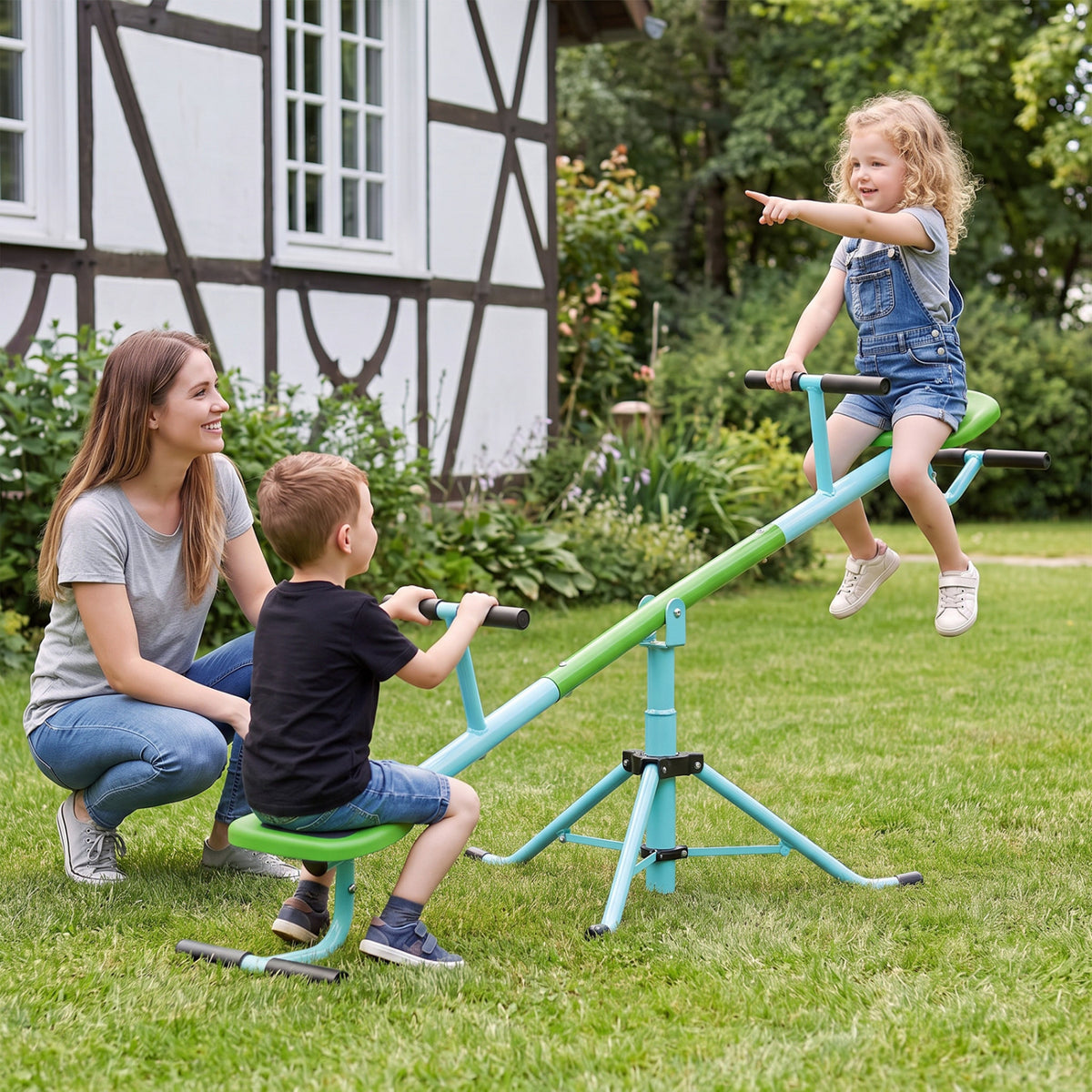 360°Rotation Kids Seesaw Swivel Teeter Totter Playground Equipment-Green