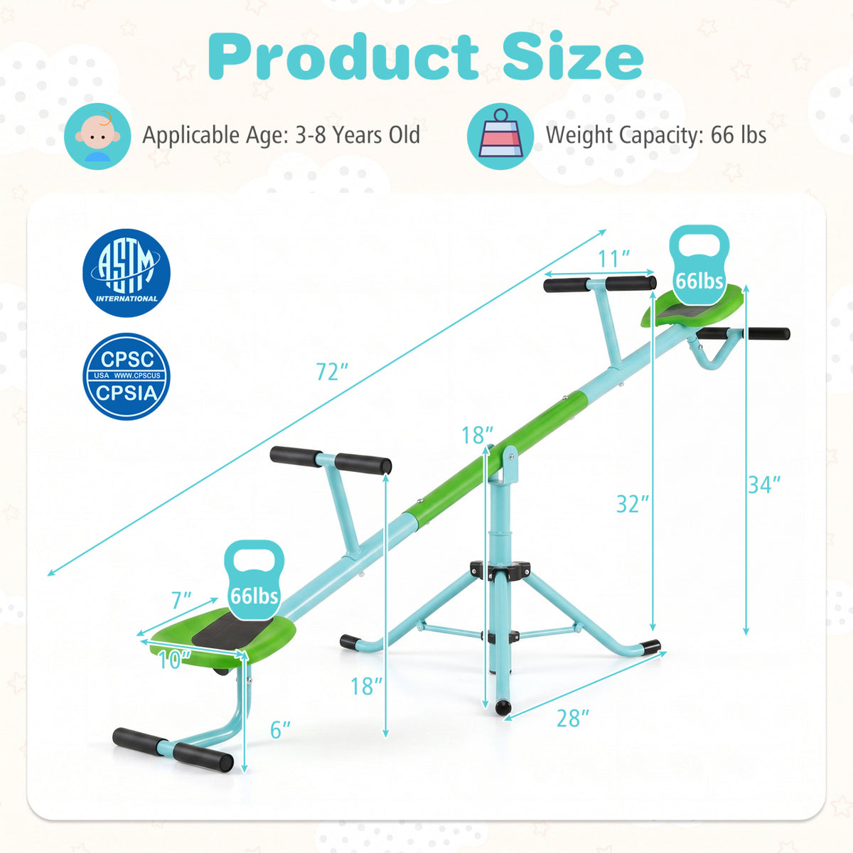 360°Rotation Kids Seesaw Swivel Teeter Totter Playground Equipment-Green
