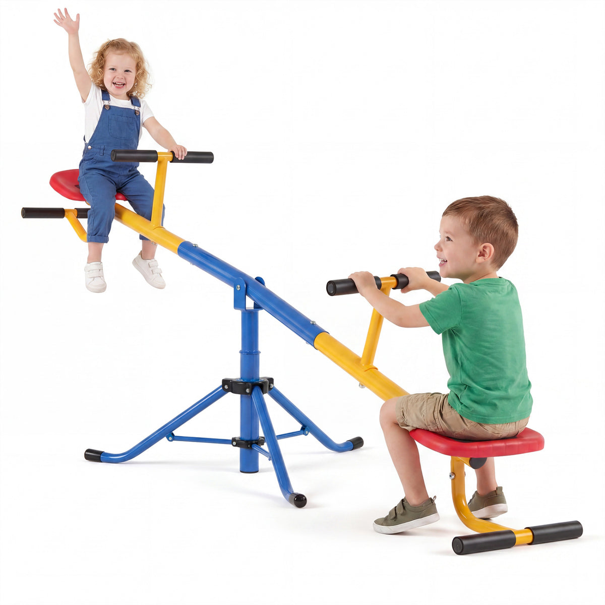 360°Rotation Kids Seesaw Swivel Teeter Totter Playground Equipment-Green