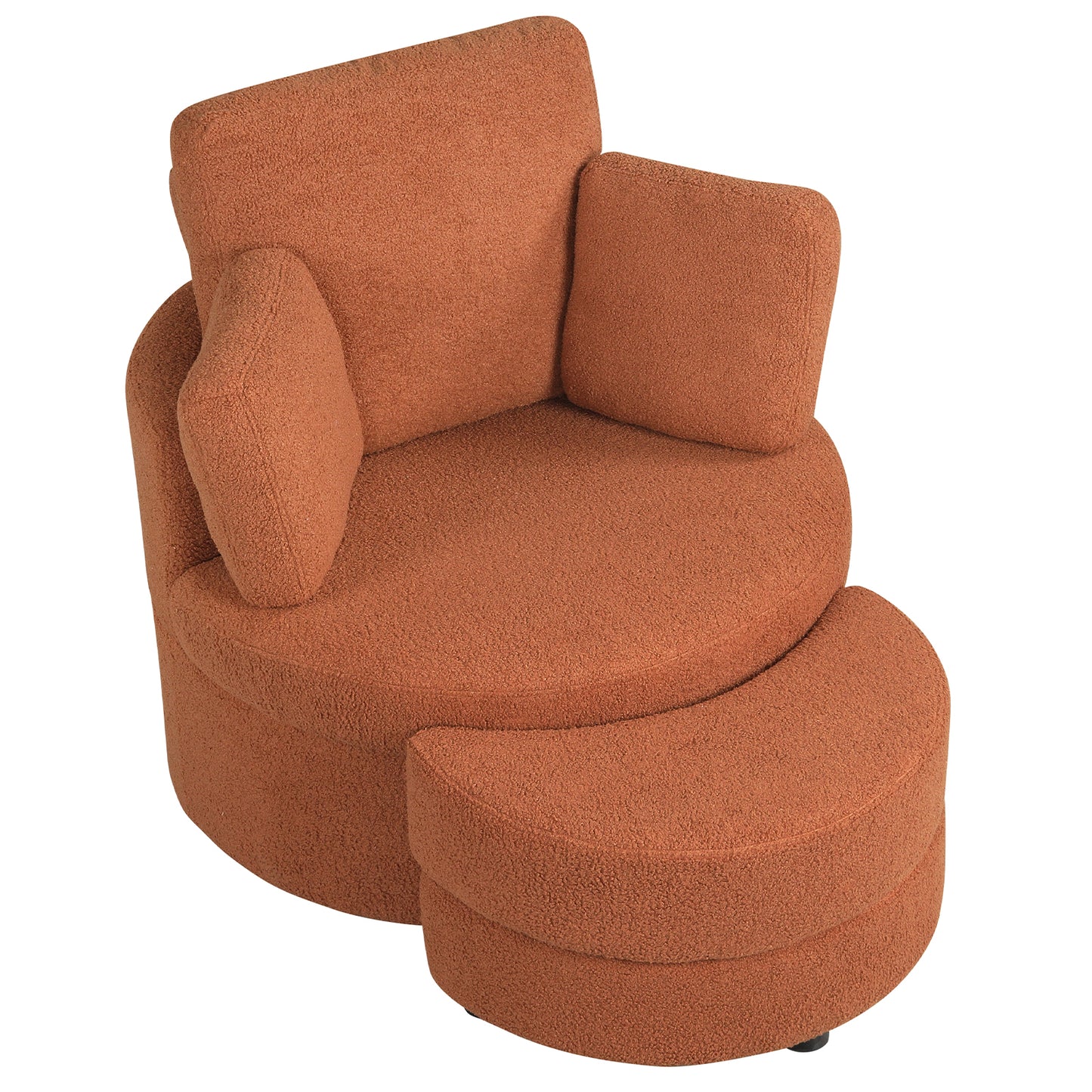 360° Swivel Accent Chair with Half Moon Storage Ottoman-Light Brown
