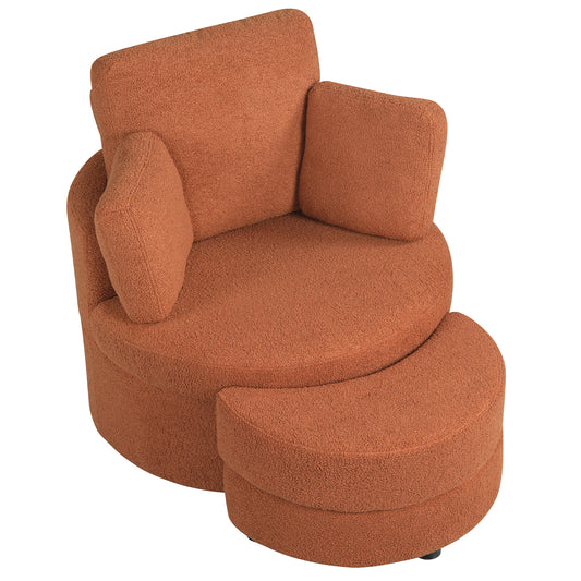 360° Swivel Accent Chair with Half Moon Storage Ottoman-Light Brown