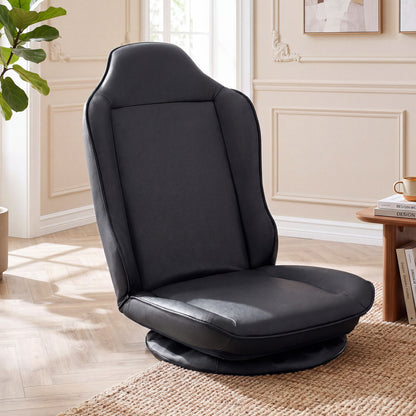 Beige 360° swivel floor gaming chair with adjustable backrest and modern design, ideal for home office gaming setup.
