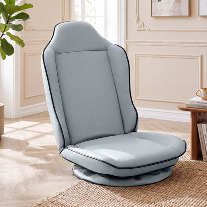 Beige 360° swivel gaming chair with adjustable backrest and modern design, perfect for home office or gaming setups.