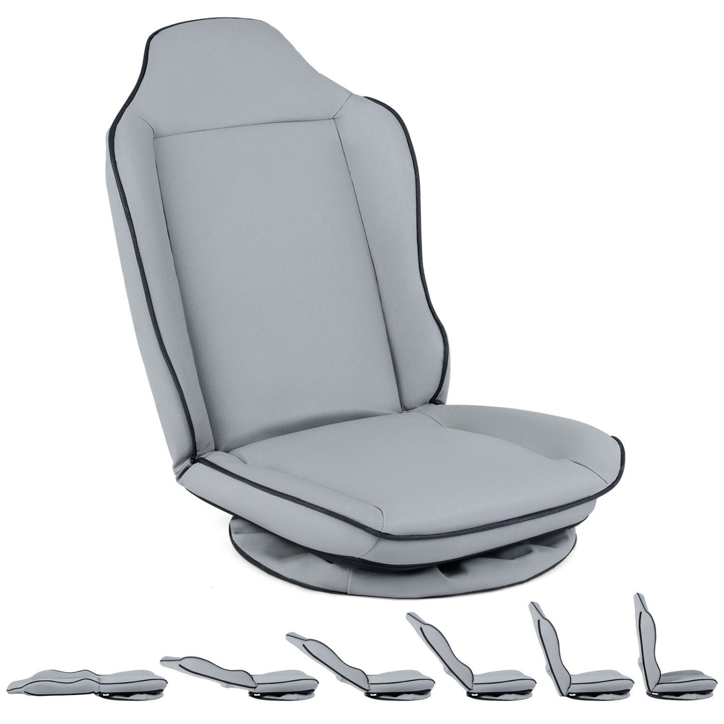Beige 360° swivel floor gaming chair with adjustable backrest, featuring five levels of height adjustment and modern design.