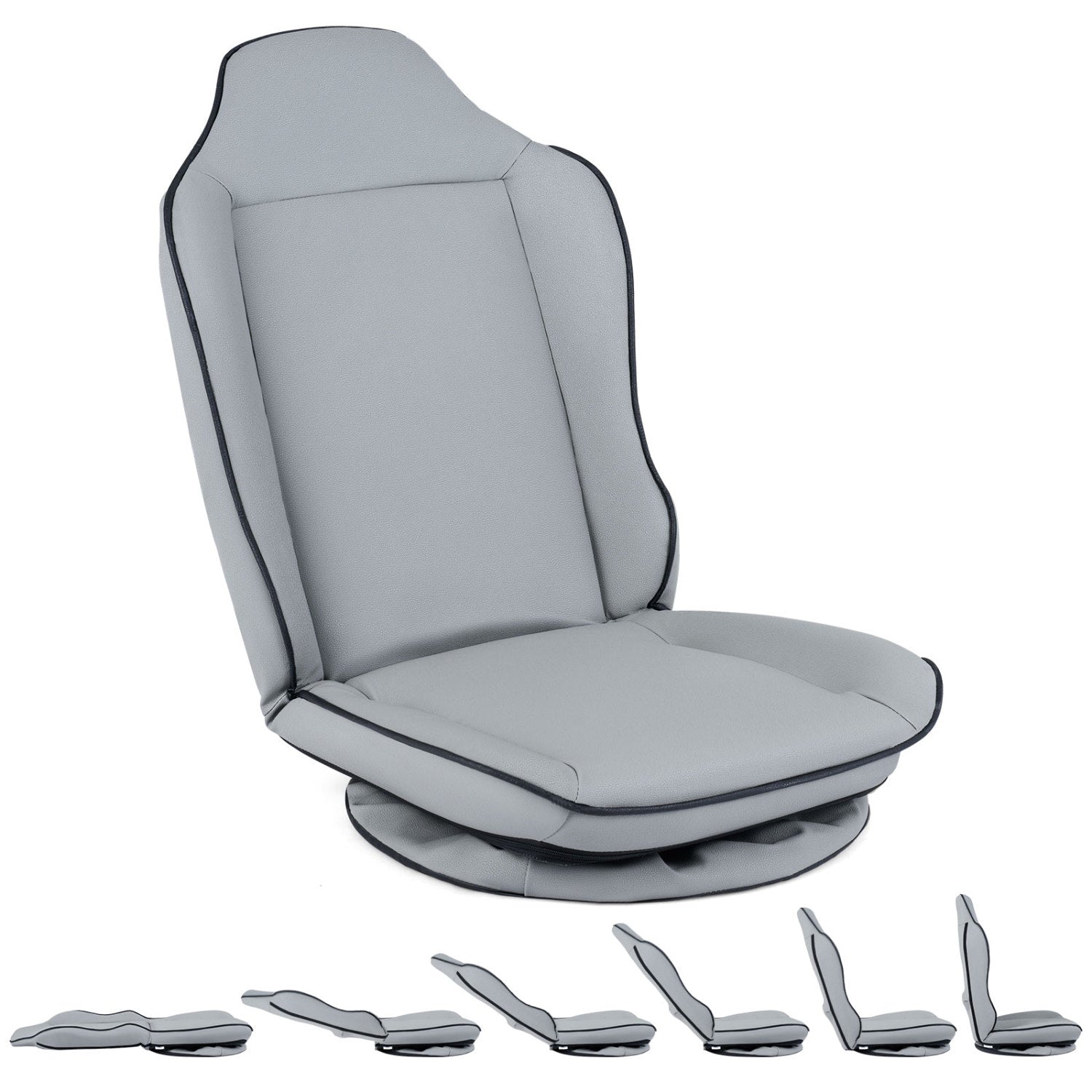 Beige 360° swivel floor gaming chair with adjustable backrest, featuring five levels of height adjustment and modern design.