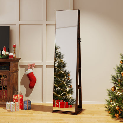 360° Swivel Jewelry Cabinet with Full Length Mirror-Rustic Brown
