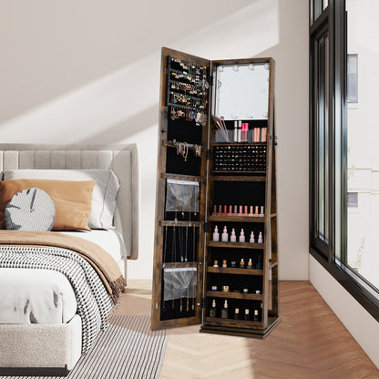 360° Swivel Jewelry Cabinet with Full Length Mirror-Rustic Brown