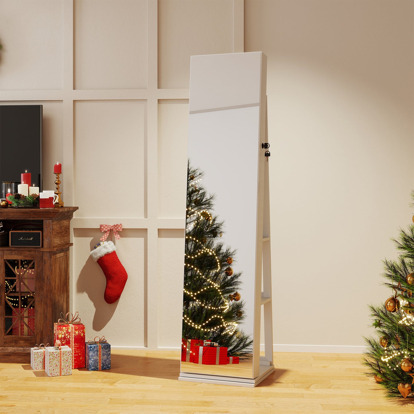 360° Swivel Jewelry Cabinet with Full Length Mirror-Rustic Brown