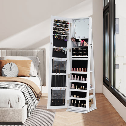 360° Swivel Jewelry Cabinet with Full Length Mirror-Rustic Brown