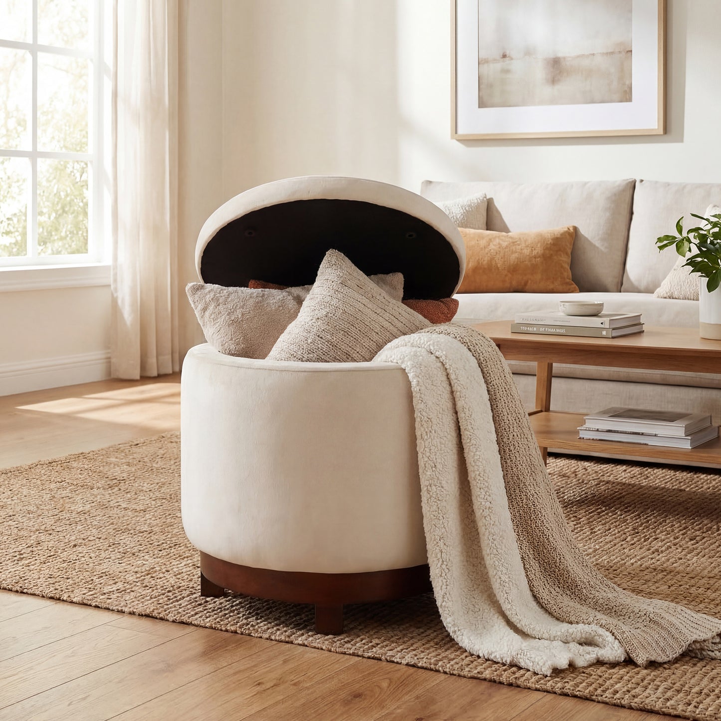 360° Swivel Velvet Foot Rest with Hidden Storage for Living Room-Gray
