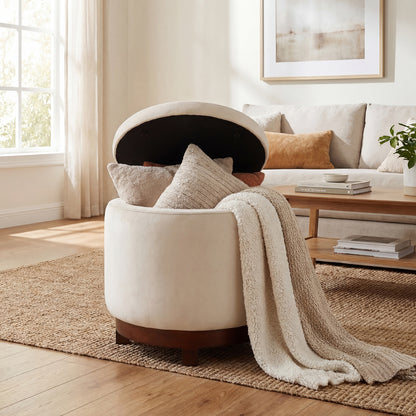 360° Swivel Velvet Foot Rest with Hidden Storage for Living Room-Gray