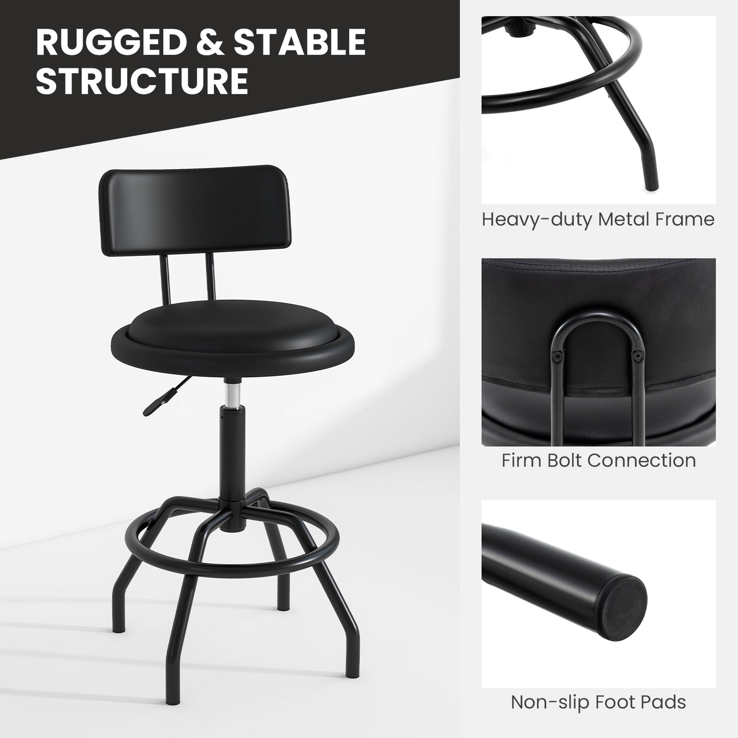 Set of 1/2 360° Swivel Counter Height Barstool with Padded Seat and Back-2 Pieces