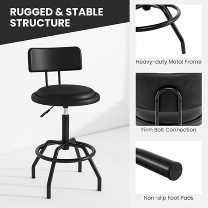 Set of 1/2 360° Swivel Counter Height Barstool with Padded Seat and Back-2 Pieces