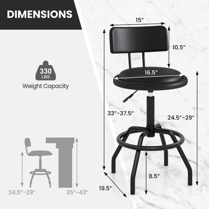 Set of 1/2 360° Swivel Counter Height Barstool with Padded Seat and Back-2 Pieces