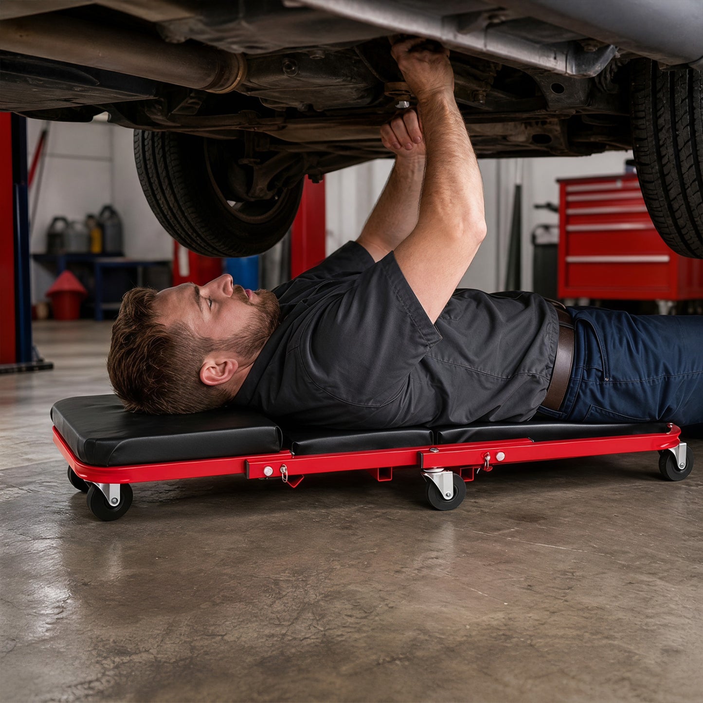 36" 3-in-1 Folding Mechanic Creeper Under Car Roller Creeper-Red