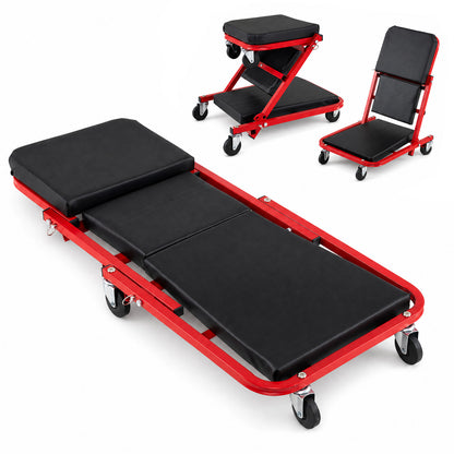 36" 3-in-1 Folding Mechanic Creeper Under Car Roller Creeper-Red
