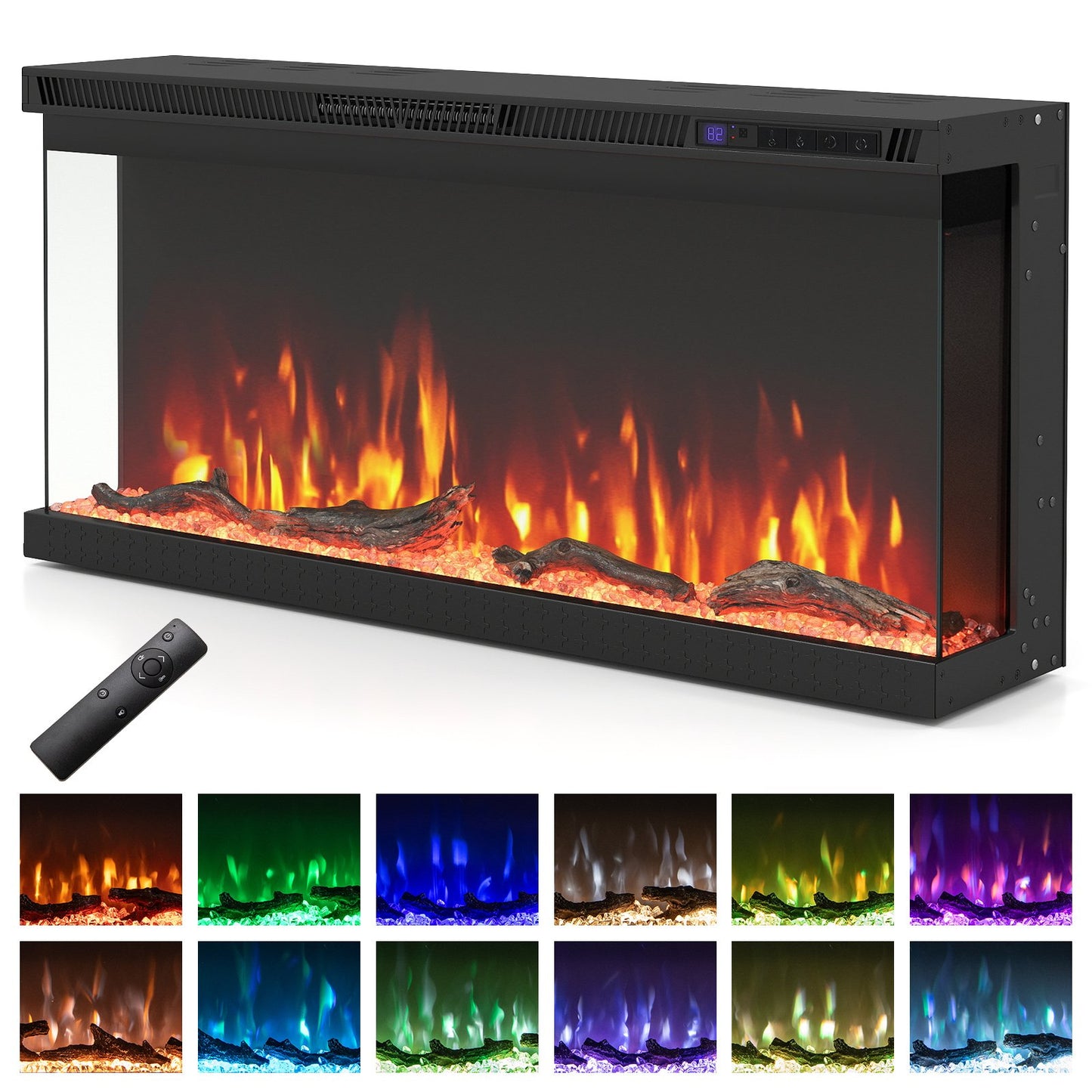 36/40/50/60 Inch Wide 3-Sided Electric Fireplace Insert with Remote Control and 12 Flame Colors-40 inches