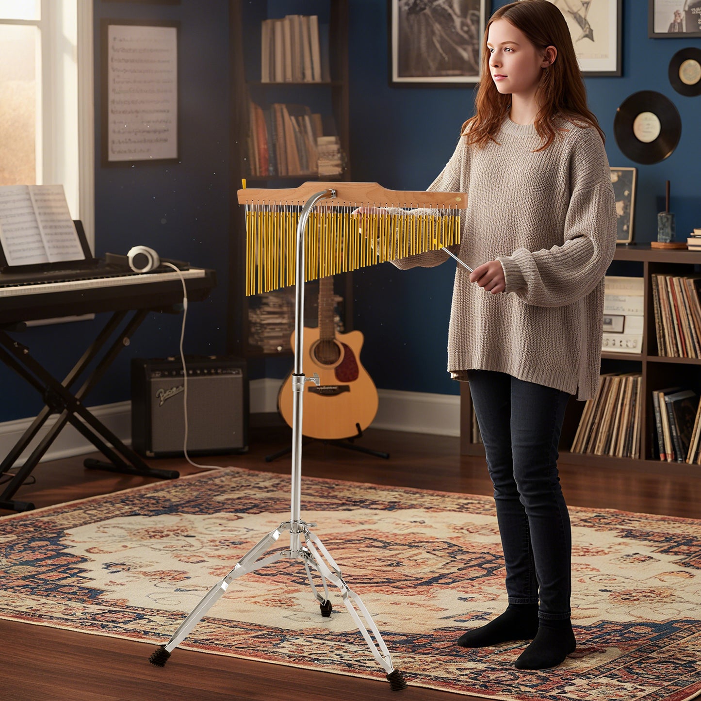 36-Bar Single-Row Chimes Percussion Instrument-Golden