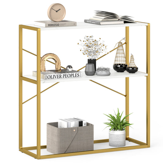 36" Console Table 2-Tier Entryway Table with Wooden Open Shelves and Metal Frame-White