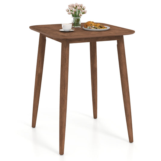 36 Inch Counter Height Bar Table Wooden High Top Pub Table with Solid Rubber Wood Legs-Walnut
