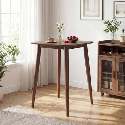 36 Inch Counter Height Bar Table Wooden High Top Pub Table with Solid Rubber Wood Legs-Walnut