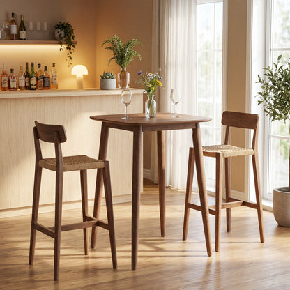 36 Inch Counter Height Bar Table Wooden High Top Pub Table with Solid Rubber Wood Legs-Walnut