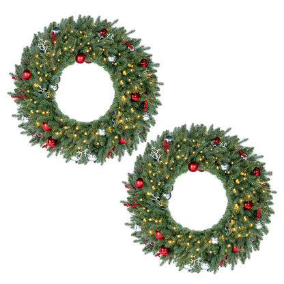 36 Inch Pre-Lit Christmas Wreath for Front Door with 100 Warm White LED Lights Set of 1