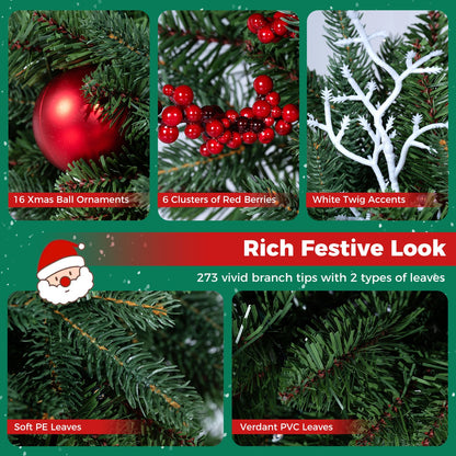 36 Inch Pre-Lit Christmas Wreath for Front Door with 100 Warm White LED Lights Set of 1